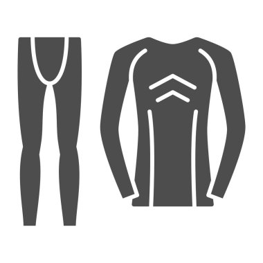 Termal iç çamaşırı katı ikon, kışlık kıyafet konsepti, pantolon ve beyaz arka planda uzun kollu tabela, mobil ve web tasarımı için kabartma şeklinde termal iç çamaşırı seti simgesi. Vektör grafikleri.