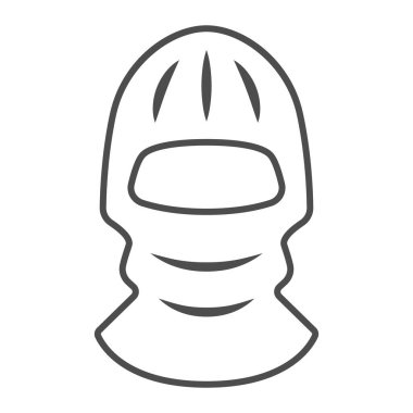 Sıcak çocuklar ince çizgi ikonu, kışlık kıyafet konsepti, beyaz arka planda kapalı kulaklı ve boyunlu şapka işareti, mobil ve web için ana hatlı çocuklar için sıcak başlık ikonu. Vektör grafikleri.