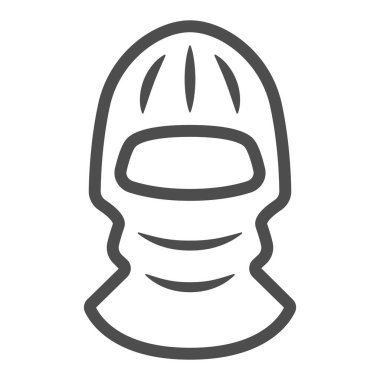 Sıcak çocuk şapkası çizgisi ikonu, kışlık kıyafet konsepti, beyaz arka planda kapalı kulaklı ve boynunda işareti olan şapka kapağı, mobil ve web için ana hatlı çocuklar için sıcak başlık ikonu. Vektör grafikleri.