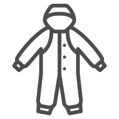 Yeni doğanlar için kış tulumları, kışın giysi konsepti, beyaz arka planda bebek kıyafetleri, mobil ve internet için taslak tarzı kaput ikonlu çocuk tulumları. Vektör grafikleri.