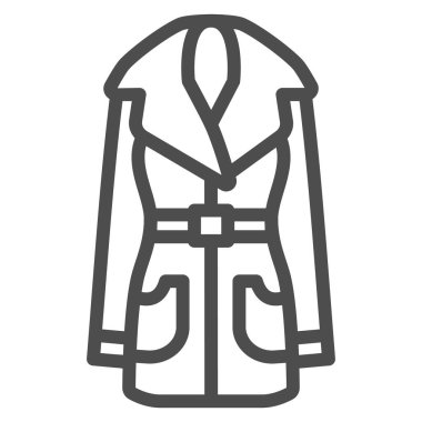 Kadın deri ceket çizgisi ikonu, kış kıyafetleri konsepti, beyaz arka planda ceket işareti, mobil konsept ve web tasarımı için ana hatlı deri ceket silueti ikonu. Vektör grafikleri.
