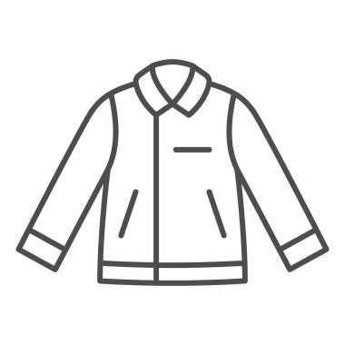 Erkek deri ceketi ince çizgi ikonu, kış kıyafetleri konsepti, beyaz arka planda deri ceket tabelası, mobil konsept ve web tasarımı için taslak biçimli motorcu ceketi ikonu. Vektör grafikleri.