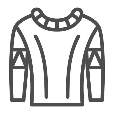 Sıcak süveter çizgisi ikonu, kışlık kıyafet konsepti, beyaz arka planda aktif tatil tabelası için süveter, mobil ve web tasarımı için ana hatlı yün kazak ikonu. Vektör grafikleri.