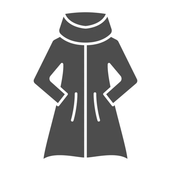 Abrigo de mujer con cuello cálido icono sólido, concepto de ropa de invierno, signo de abrigo de piel sobre fondo blanco, icono de chaqueta de piel de oveja en estilo glifo para el concepto móvil y diseño web. Gráficos vectoriales. — Vector de stock