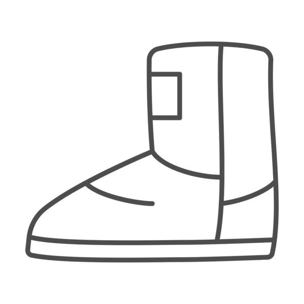 Ícone de linha fina de inicialização de inverno fuzzy, conceito de roupas de inverno, sinal de sapatos de inverno no fundo branco, ícone de inicialização ugg no estilo de esboço para o conceito móvel e web design. Gráficos vetoriais. — Vetor de Stock