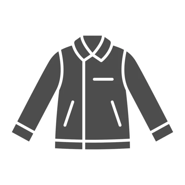 Мужчины кожаная куртка твердая икона, зимняя концепция одежды, кожаный плащ знак на белом фоне, значок байкер куртка в глифическом стиле для мобильного концепта и веб-дизайна. Векторная графика. — стоковый вектор