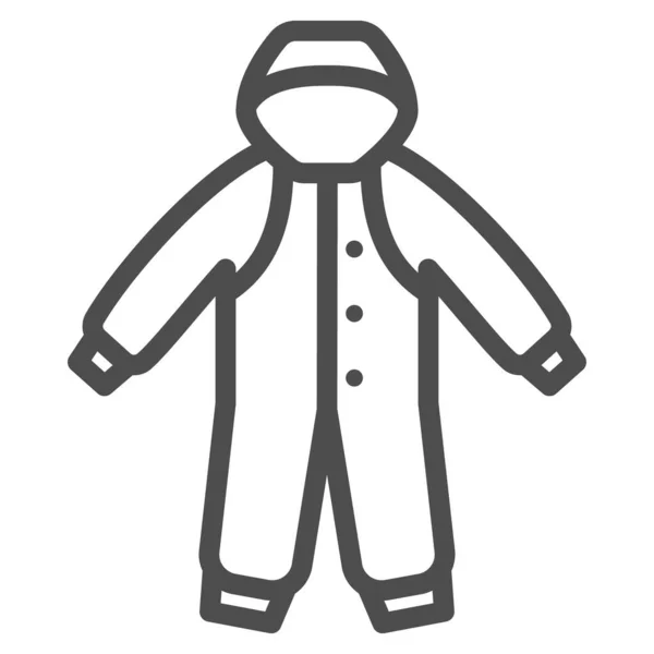 Winter overalls voor pasgeborenen lijn pictogram, Winter kleding concept, Baby pakken teken op witte achtergrond, Kinderen jumpsuit met kap pictogram in outline stijl voor mobiel en web. vectorgrafieken. — Stockvector