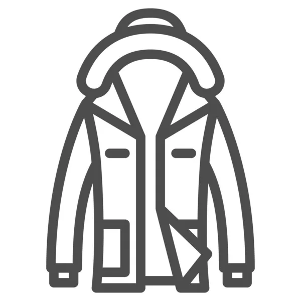 Manteau en peau de mouton d'hiver avec icône de la ligne de capuche, concept de vêtements d'hiver, panneau de fourrure sur fond blanc, icône de veste en peau de mouton dans le style de contour pour la conception mobile et web. Graphiques vectoriels. — Image vectorielle