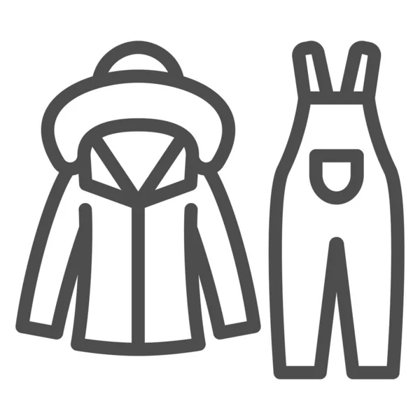 Winterlatzhosen Linie Symbol, Winterbekleidung Konzept, Skiausrüstung Zeichen auf weißem Hintergrund, Winterjacke und Hose für Ski-Ikone in Umriss Stil für Handy und Web. Vektorgrafik. — Stockvektor