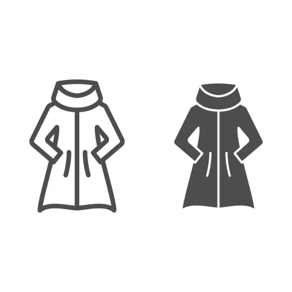 具有温暖领口线条和坚实图标的女式外套、冬季服装概念、白色背景的毛皮外套标志、用于移动概念和网页设计的轮廓风格的羊皮夹克图标。矢量图形. — 图库矢量图片