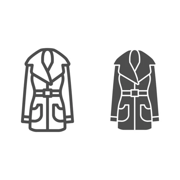 Ligne de manteau en cuir femme et icône solide, concept de vêtements d'hiver, signe de veste sur fond blanc, icône de silhouette de manteau en cuir dans le style de contour pour concept mobile et web design. Graphiques vectoriels. — Image vectorielle