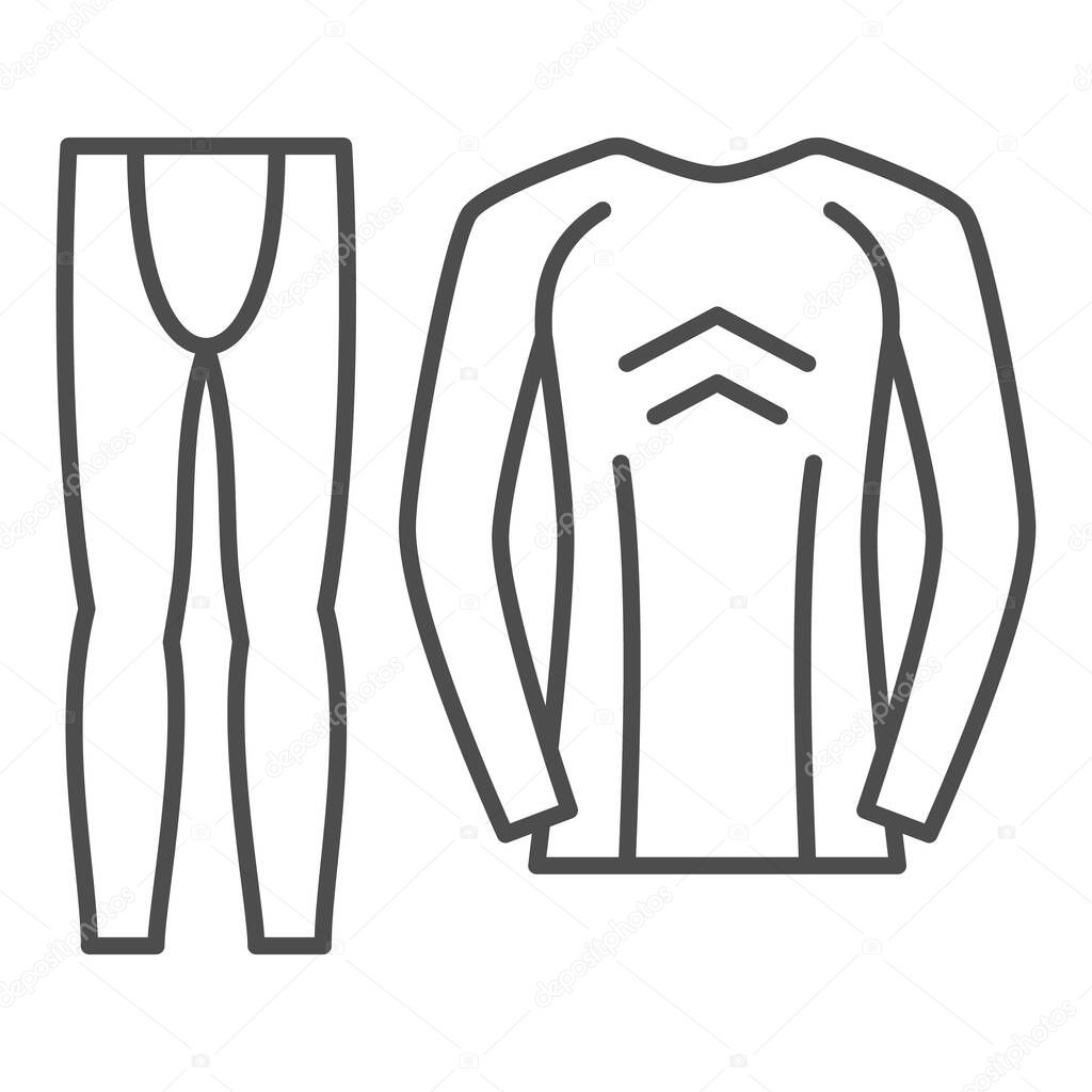 Thermal underwear thin line icon, Winter clothes concept, pants and longsleeve sign on white background, Thermal underwear set icon in outline style for mobile and web design. Vector graphics
