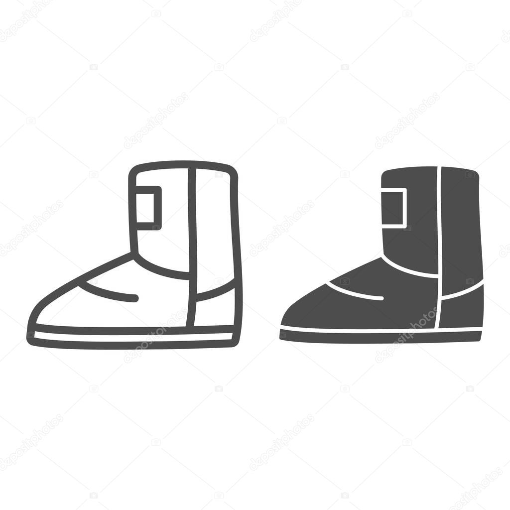 Fuzzy winter boot line and solid icon, Winter clothes concept, winter shoes sign on white background, ugg boot icon in outline style for mobile concept and web design. Vector graphics.