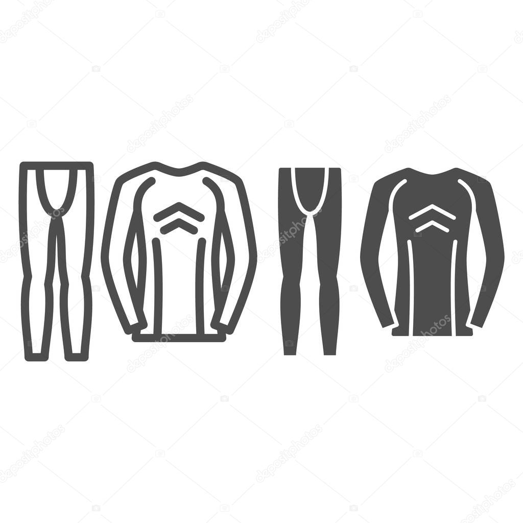 Thermal underwear line and solid icon, Winter clothes concept, pants and longsleeve sign on white background, Thermal underwear set icon in outline style for mobile and web design. Vector graphics