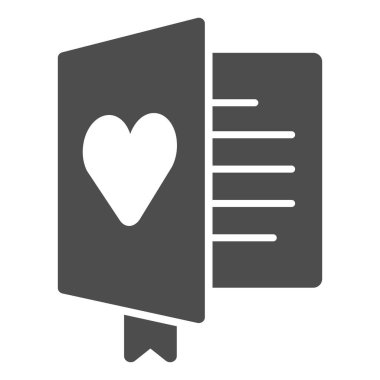 Katı kalpli tebrik kartı, Anneler Günü konsepti, beyaz arka planda Davetiye kartı işareti, Mobil ve İnternet için glifli posta kartı ikonu. Vektör grafikleri.