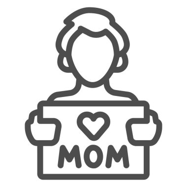 Anne sevgisi çizgisi ikonu olan çocuk, anneler günü konsepti, beyaz arka planda anneler için kartpostal, erkek eli tebrik kartı ikonu şeklinde sevgiler. Vektör grafikleri.