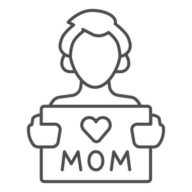 Anne sevgisi çizgisi olan bir çocuk, anneler günü konsepti, beyaz arka planda anneler için kartpostal, erkek eli tebrik kartı ikonu şeklinde sevgiler. Vektör grafikleri.