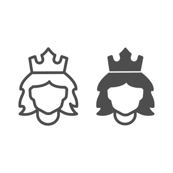 Chef för kvinna med krona linje och solid ikon, Mors dag koncept, Skönhet kvinna med krona tecken på vit bakgrund, profil prinsessa eller drottning ikon i kontur stil för mobil, webben. Vektorgrafik. — Stock vektor