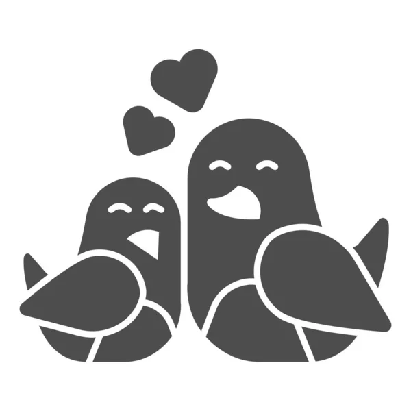 Happy birds with heart solid icon, koncepcja Dzień matki, Love bird sign on white background, Ikona ptaka matki i dziecka w stylu glifowym dla mobilnej koncepcji i projektowania stron internetowych. Grafika wektorowa. — Wektor stockowy