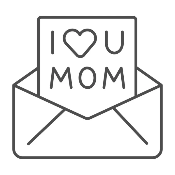 어머니 날의 컨셉인 얇은 선 모양의 아이콘에게 보내는 편지를 받아 보 세요. 저는 흰색 배경에 어머니의 메시지 사인을 사랑 합니다. 모바일과 웹을 위한 개요 스타일의 어머니 아이콘을 위한 사랑의 편지입니다. 벡터 그래픽. — 스톡 벡터