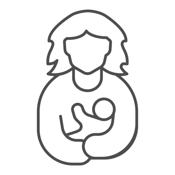Mother and child thin line icon, Mother day concept, mothers care sign on white background, mother holding baby icon in outline style for mobile concept and web design. Vector graphics. — Stock Vector