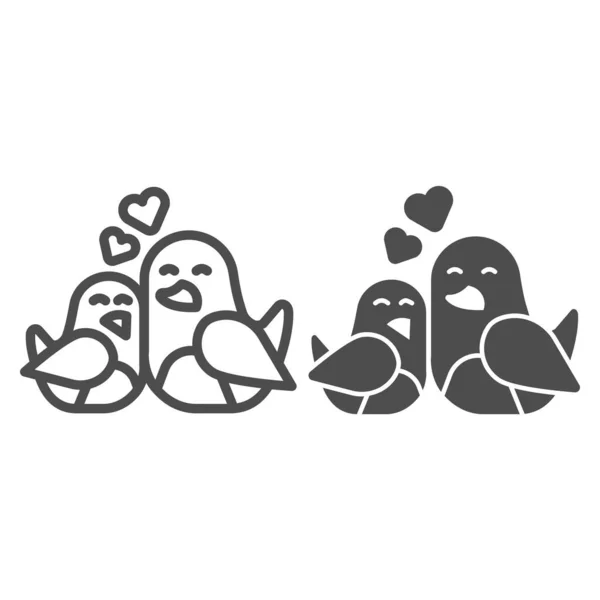 Szczęśliwe ptaki z linii serca i stałej ikony, koncepcja Dzień matki, Love Birds znak na białym tle, ikona ptaka matki i dziecka w zarysie stylu dla mobilnej koncepcji i projektowania stron internetowych. Grafika wektorowa. — Wektor stockowy