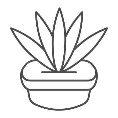 Çiçek saksısında ince çizgi ikonu, Anneler Günü konsepti, beyaz arka planda çiçek tabelası, taşınabilir konsept ve web tasarımı için saksı ikonu içinde pencere çiçeği. Vektör grafikleri.