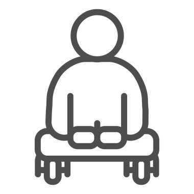 Bacakları olmayan, tekerlekli sandalye çizgisi ikonu olan, engelli konsepti olan, beyaz arka planda fiziksel engelli imzası olan, tekerlekli sandalye ikonu olan bir adam. Vektör grafikleri.