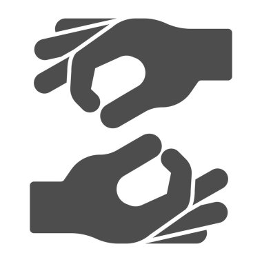 İşaret dili katı simgesi, engelli konsepti, beyaz arka planda parmak dili işareti, mobil konsept ve web tasarımı için işaret dili simgesi. Vektör grafikleri.