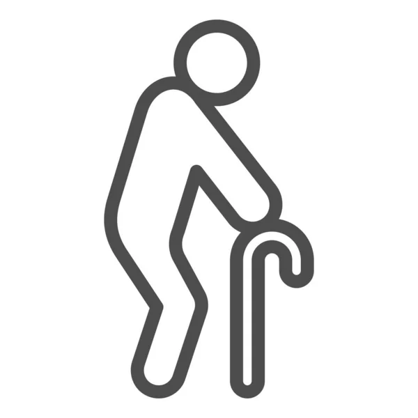 Hombre viejo con el icono de la línea de caña, concepto de las personas de edad avanzada, caminando hombre anciano signo sobre fondo blanco, hombre con el icono de bastón de caminar en el estilo del esquema. Gráficos vectoriales. — Vector de stock