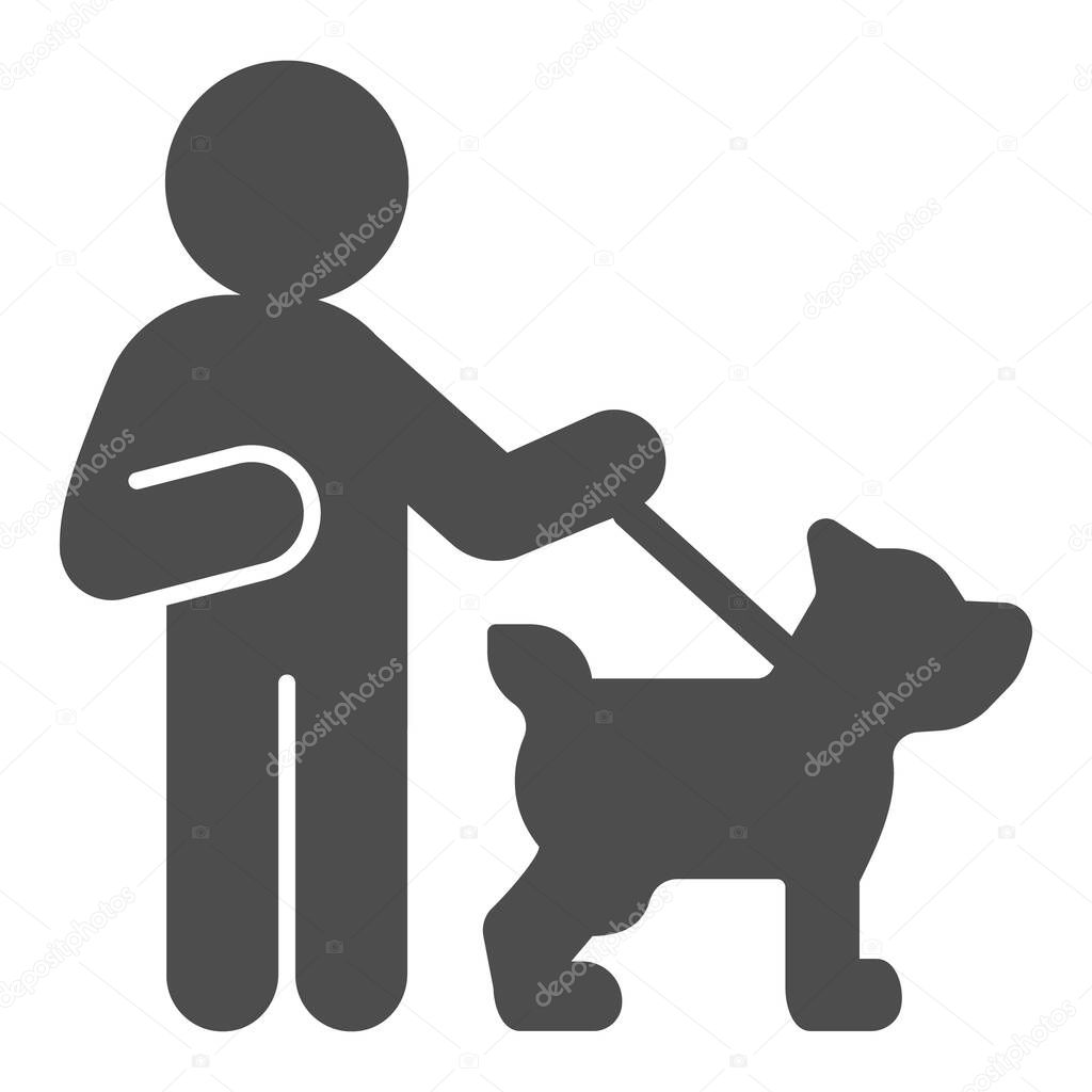 Blind man with dog solid icon, disability concept, Blind man on a walk and a guide dog sign on white background, blind man and the guide dog icon in glyph style. Vector graphics