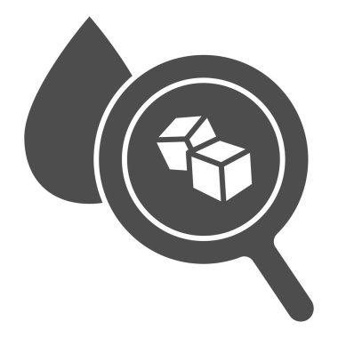 Büyüteç altında kan damlası, diyabet katı ikonu, engelli konsepti, beyaz arka planda diyabet işareti, diyabet ikonu glifli. Vektör grafikleri.