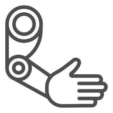 Protez kol çizgisi ikonu, uzuv protez konsepti, beyaz arka planda protez kol işareti, mobil konsept ve web tasarımı için taslak biçimli el protez ikonu. Vektör grafikleri.