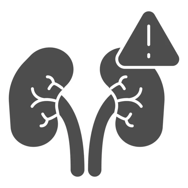 Signo de exclamación y problemas renales icono sólido, concepto de discapacidad, signo de insuficiencia renal sobre fondo blanco, icono de enfermedad renal en estilo glifo. Gráficos vectoriales. — Archivo Imágenes Vectoriales