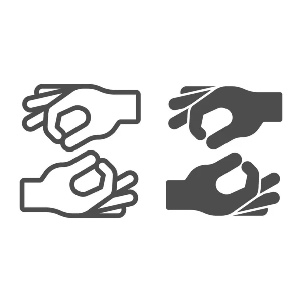 Teckenspråkslinje och solid ikon, funktionshinder koncept, finger språk tecken på vit bakgrund, finger språk ikonen i konturstil för mobila koncept och webbdesign. Vektorgrafik. — Stock vektor