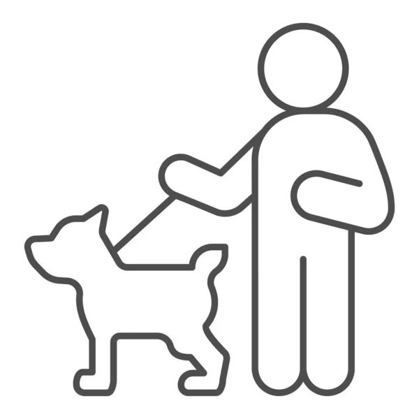 Slepý muž s ikonou tenké čáry psa, koncepce zdravotního postižení, Slepý muž na procházce a vodící pes znamení na bílém pozadí, slepec a vodící pes ikona v obrysu stylu. Vektorová grafika. — Stockový vektor
