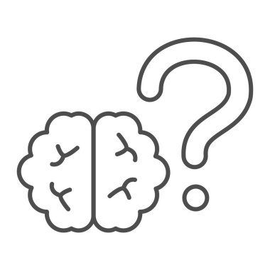 Zihinsel sağlık çizgisi ikonu, insan sağlığı konsepti, beyaz arka planda zihinsel sağlık işaretini sorgulayan beyin, ana hatlarda ruh sağlığı ikonu. Vektör grafikleri.