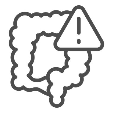 Eksende işaret çizgisi simgesi olan bağırsak, insan iç organları konsepti, beyaz arka planda sindirim sistemi işareti, dış hatlarda bağırsak simgesi. Vektör grafikleri.