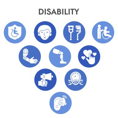 Simgeli Modern Engelli Bilgi Tasarımı şablonu. Beyaz arka planda baloncuk tasarımında hasta Infographic görsellemesini önemsemek. Sağlık hizmetleri. Infographic için yaratıcı vektör illüstrasyonu.