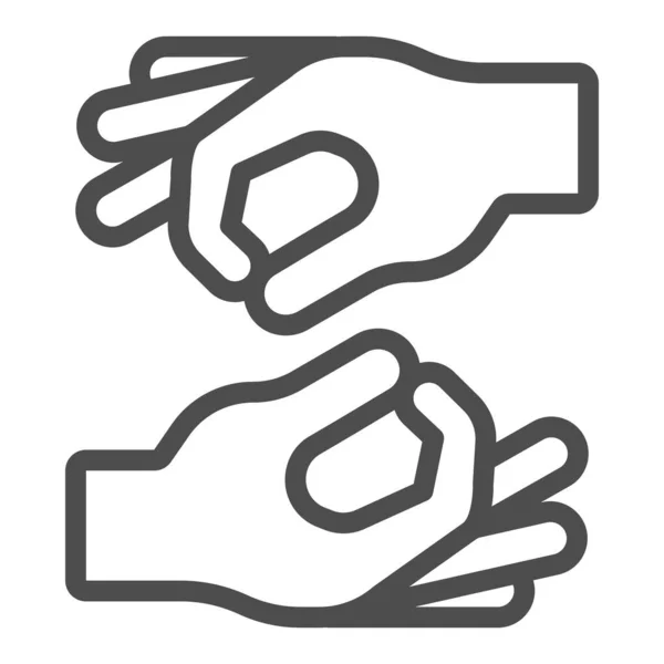 Ícone de linha de linguagem de sinais, conceito de deficiência, sinal de linguagem de dedo no fundo branco, ícone de linguagem de dedo no estilo de esboço para o conceito móvel e web design. Gráficos vetoriais. — Vetor de Stock