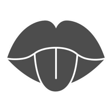 Dili dışarı çıkaran ağız katı ikon, cinsellik kavramı, beyaz arka planda ağız ve dil işareti, mobil konsept ve web tasarımı için dil ikonunu göster. Vektör grafikleri.