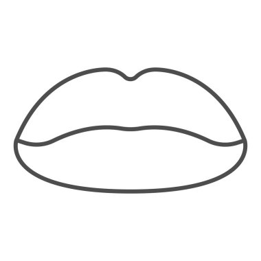 Dudakları ince çizgi ikonu, tutku konsepti, beyaz arka planda öpücük işareti, mobil konsept ve web tasarımı için lips simgesi. Vektör grafikleri.