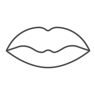 Dudakları ince çizgi ikonu, tutku konsepti, beyaz arka planda öpücük işareti, mobil konsept ve web tasarımı için lips simgesi. Vektör grafikleri.