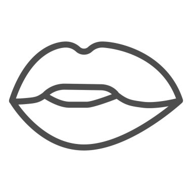 Dudak çizgisi ikonu, tutku konsepti, beyaz arka planda öpücük işareti, mobil konsept ve web tasarımı için ana hatlı Lips simgesi. Vektör grafikleri.