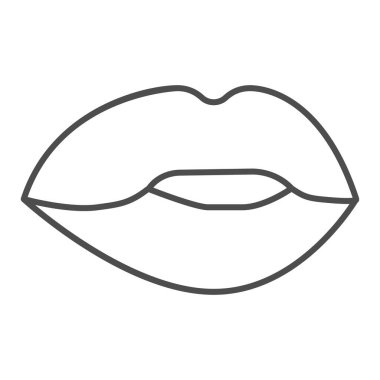 Dudakları ince çizgi ikonu, tutku konsepti, beyaz arka planda öpücük işareti, mobil konsept ve web tasarımı için lips simgesi. Vektör grafikleri.