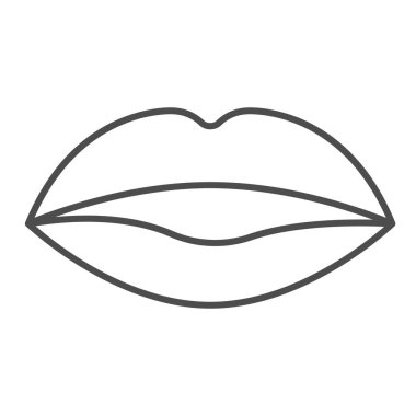Dudakları ince çizgi ikonu, tutku konsepti, beyaz arka planda öpücük işareti, mobil konsept ve web tasarımı için lips simgesi. Vektör grafikleri.