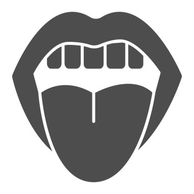 Dili dışarı çıkaran ağız katı ikon, cinsellik kavramı, beyaz arka planda ağız ve dil işareti, mobil konsept ve web tasarımı için dil ikonunu göster. Vektör grafikleri.