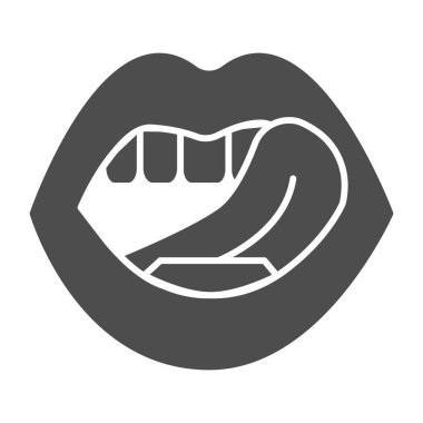 Dili dışarı çıkaran ağız katı ikon, cinsellik kavramı, beyaz arka planda ağız ve dil işareti, mobil konsept ve web tasarımı için dil ikonunu göster. Vektör grafikleri.