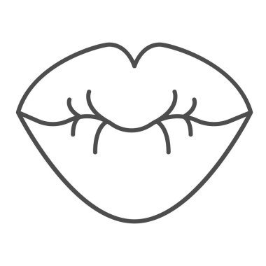 Dudakları ince çizgi ikonu, tutku konsepti, beyaz arka planda öpücük işareti, mobil konsept ve web tasarımı için lips simgesi. Vektör grafikleri.