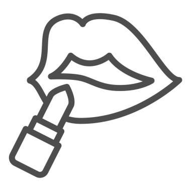 Ruj izi simgesi olan dudaklar, Parfüm konsepti, beyaz arka planda ruj izi olan dudaklar, mobil konsept web tasarımı için ruj ikonu olan dudaklar. Vektör grafikleri.